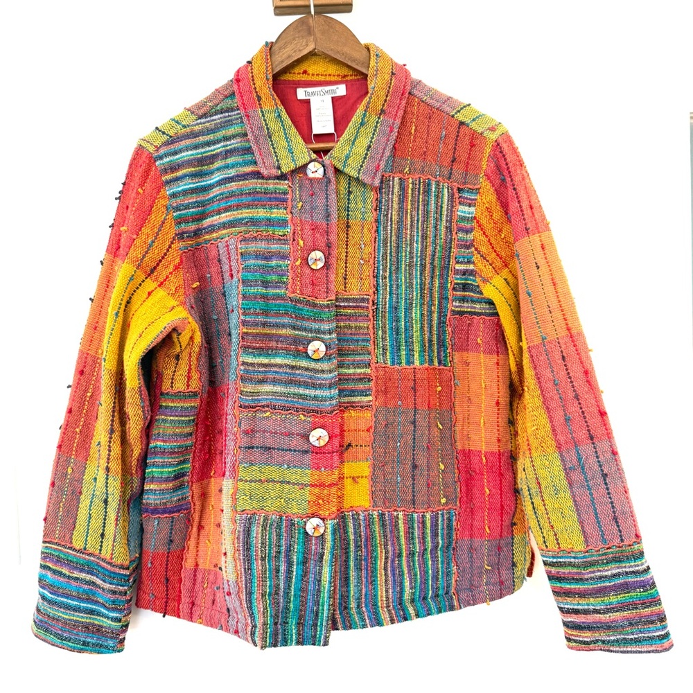 Travelsmith Jacket Boho Artsy Patchwork Plaid Col… - image 2